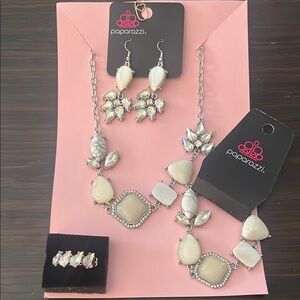 Paparazzi Silver and White Necklace Set with Classic Elegance